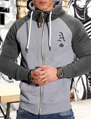  Hombre Sudadera La chaqueta con capucha Retazos Full Zip Manga Larga Sudadera Casual Ropa Deportiva Otoño Transpirable Secado rápido Suave Entrenamiento de gimnasio Corriendo Paseo Ropa de deporte
