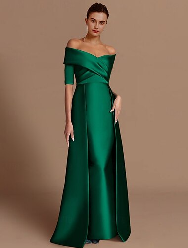  Robe fourreau pour mère de la mariée invitée à un mariage formelle élégante fête sans épaule longueur sol satin manches demi avec fronces 2025