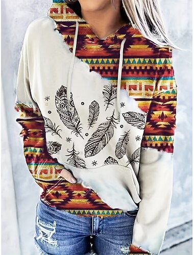  Damen Hoodie Sweatshirt Kapuze Polyester Stammes Strasse Alltagskleidung Tasche Bedruckt Vintage Brautkleider schlicht Kapuzenpullover Langarm Mikro-elastisch Herbst Winter