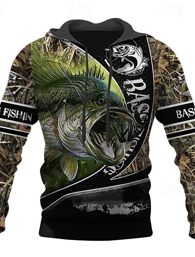  Herren Graphic Fische Hoodie Sweatshirt Kapuze Hoodies Pullover Hoodie Sweatshirt Kapuze Langarm Sweatshirt mit Kapuze Mit Kapuze Strassenmode 3D-Druck Sport & Natur Täglich Schwarz Königsblau