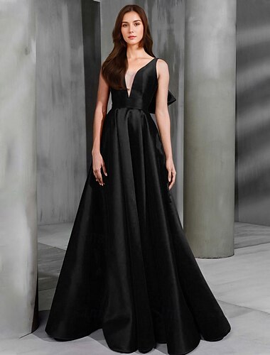  rot grün schwarz Krawatte A-Linie Abendkleid elegantes Kleid formal bodenlang ärmellos V-Ausschnitt Satin mit Schleife(n) 2025