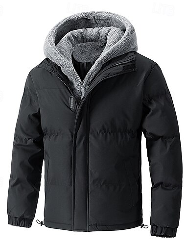  Herren Winterjacke puffer jacket Fleecejacke Gepolstert 2 in 1 gefälschtes zweiteiliges Polyester Kapuzenpullover Tasche Outdoor Verabredung Casual Standard Modisch Brautkleider schlicht warm