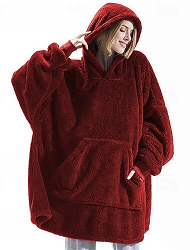  Übergroße Kapuzendecke, weiche Fleece-Decke, tragbares Sweatshirt, leicht, mit Ärmeln und Vordertasche für Damen und Herren, flauschiger Wickelüberwurf, tragbare Decke zum Entspannen beim Fernsehen