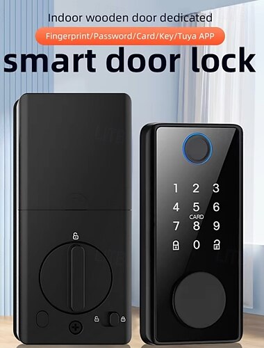  Cerradura de puerta de madera con huella dactilar y contraseña, cerradura electrónica inteligente, cerradura de puerta totalmente automática para el hogar