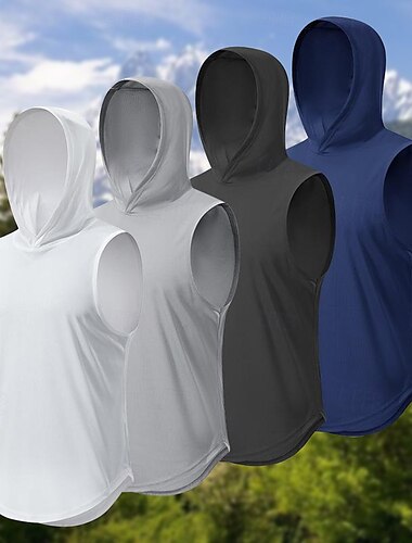  Per uomo maglietta Gilet / gilet da escursionismo Senza maniche Con cappuccio Canotte Maglietta senza maniche Panciotto Esterno Asciugatura rapida Morbido Traspirante Poliestere Nero Bianco Blu marino