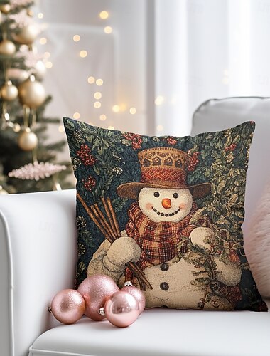  kerstversiering decoratieve kussensloop 1st vintage sneeuwmannen zachte vierkante kussenhoes kussensloop voor slaapkamer woonkamer bank bank stoel