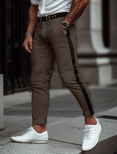  Ανδρικά Παντελόνια κινέζικα Casual παντελόνι Πλευρική λωρίδα Μπροστινή τσέπη Συνδυασμός Χρωμάτων Σκέτο Άνεση Moale Καθημερινά Αργίες Εξόδου Μοντέρνα Κομψό στυλ street Καφέ Ελαστικό