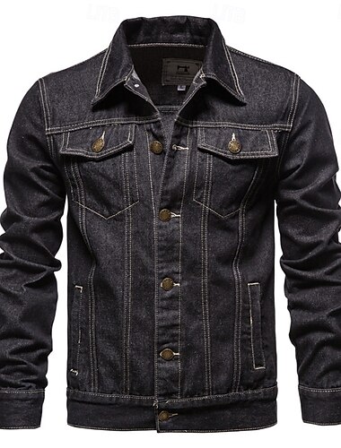  Per uomo Giacca di jeans Casual / quotidiano Antivento Classico Jeans Primavera & Autunno Autunno inverno Tinta unita / tinta unita Informale Bavero Standard Nero Blu scuro Azzurro Giacca