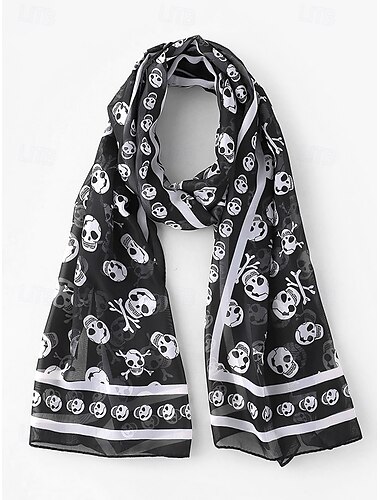  scarf med gotisk svart döskalletryck – lätt halloweenaccessoar för kvinnor och män