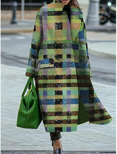  Damen Wintermantel Mantel Umhang / Umhänge Windundurchlässig warm halten Tasche Brautkleider schlicht Streetstyle Plaid Urlaub Arbeit Strasse Freizeitskleidung Einreihiger Verschluss Umlegekragen