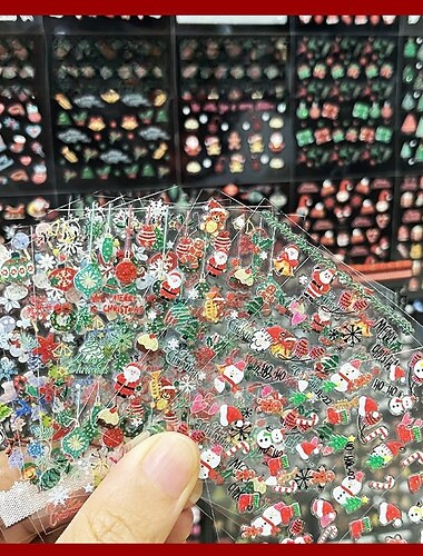  5/10 piezas de pegatinas navideñas para uñas, Papá Noel, alce, muñeco de nieve, árbol de Navidad, pegatinas de uñas de dibujos animados lindas