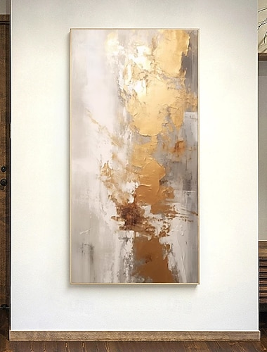  ציור שמן בעבודת יד קנבס אמנות קיר קישוט מודרני מופשט מרקם זהוב לעיצוב הבית מגולגל ללא מסגרת ציור לא נמתח