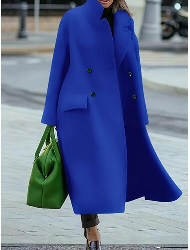  Damen Wintermantel Mantel Umhang / Umhänge Windundurchlässig warm halten Tasche Brautkleider schlicht Streetstyle Glatt Urlaub Arbeit Strasse Freizeitskleidung Einreihiger Verschluss Umlegekragen