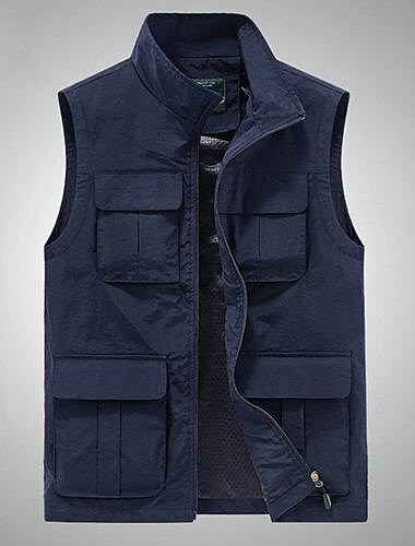 Herren Weste Angelweste Weste für Wanderer Täglich Verabredung Urlaub Modisch Brautkleider schlicht Frühling Sommer Gitter Tasche Polyester Atmungsaktiv Komfortabel Glatt Reisverschluss Ständer