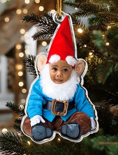  gepersonaliseerde foto kerstversieringen acryl 2d aangepaste baby gezicht kabouter dwerg kerstboomversieringen kerstversiering hangende hanger geschenken