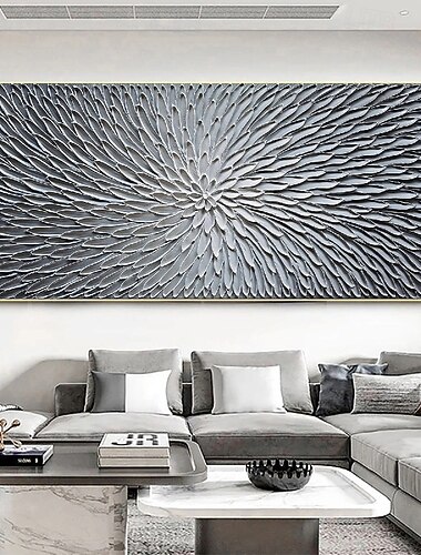 teksturert sølv abstrakt maleri håndlaget teksturert blomst oljemaleri på lerret stor klappkniv oljemaleri veggkunst abstrakt minimalistisk kunstmaling fargerik veggdekor for stuekunst