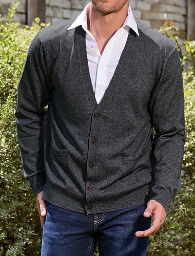 Herren Strickjacke Kleid Pullover Strickpullover Gerippt Stricken Standard Knopf hoch Seitentaschen Feste Farbe V Ausschnitt Modisch Klassisch Freizeitskleidung Verabredung Bekleidung Herbst Winter