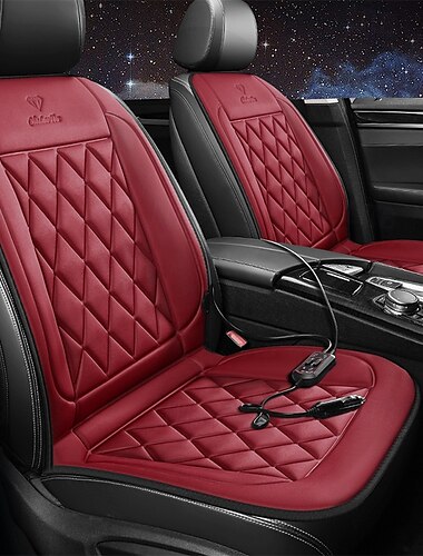 ラグジュアリーPUレザー ヒーテッドシートクッション、12Vプラグイン、ダイヤモンドキルト、電気加熱パッド、温度制御、防水