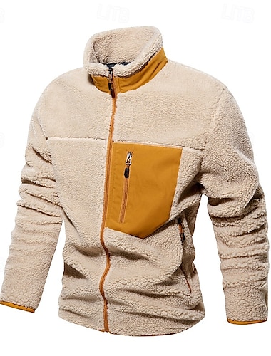  Herren Wanderjacke Fleecejacke für Wanderer Winter Draussen Patchwork warm Fleece-Futter Vliesjacken Voller Reißverschluss Klettern Camping / Wandern / Höhlenforschung Reisen Sahne Khaki