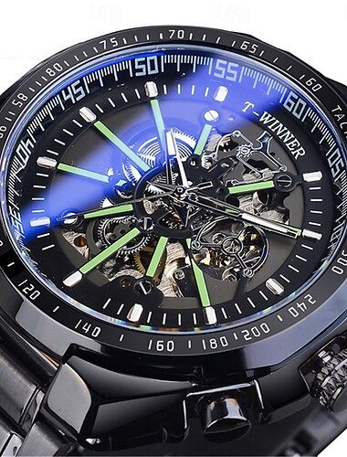  Winner Top Marke Automatische Mechanische Gold Uhr Herren Große Gehäuse Luxus Skelett Licht Military Business Blau Wasserfest Uhr