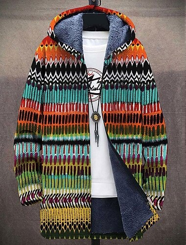  Herren Abstrakt Grafik-Drucke Geometrie Wintermantel Fleecejacke Mantel warm halten Atmungsaktiv Komfortabel Modisch Strassenmode Sport Sport & Natur Freizeitskleidung Ausgehen Zip Tasche Bedruckt
