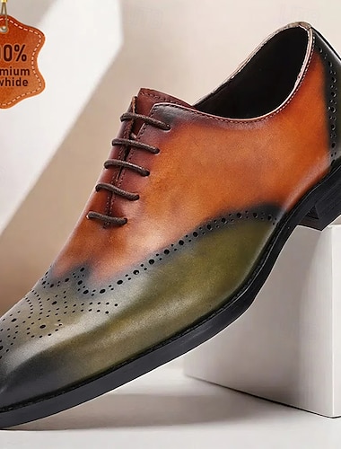  Zapatos oxford de piel de vacuno de primera calidad para hombre: zapatos de vestir con cordones y diseño brogue de dos tonos para uso formal e informal