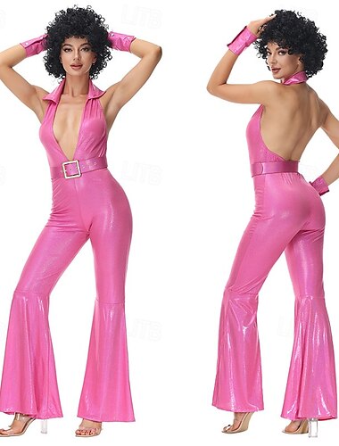  Geïnspireerd door vintage Jaren '70 Hiphop Gemaskerd Bal Mouwloos Schijf Effen Kleur Jumpsuits Halternek Dames Carnavalskostuum Halloween Carnaval Maskerade Casual / Dagelijks Feestje / cocktail
