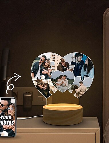  Marco de fotos iluminado personalizado, luces de noche acrílicas personalizadas para bodas, día de San Valentín, regalos de compromiso, regalo para ella, lámpara de corazón, placa de aniversario