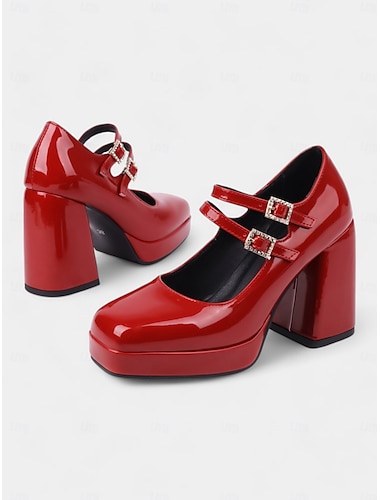  Retro patent imitatie leren chunky Mary Jane pumps voor dames met dubbele band – modieuze schoenen met blokhak voor vintage-geïnspireerde feest- of casual outfits