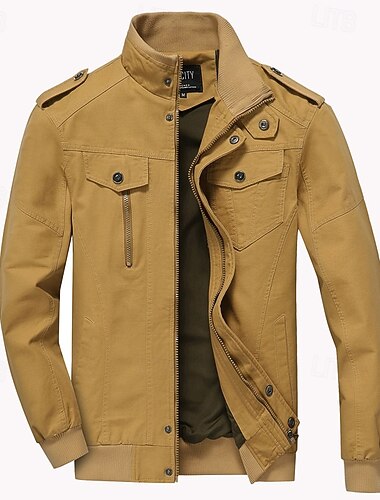  رجالي سترة فائدة سترة انتقالية مناسب للخارج جاكيت ضد الرياح جيب كل الفصول سهل كلاسيكي مرتفعة عادية أسود كاكي خضار العسكري جاكتس