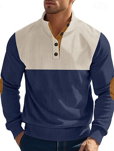  Homens Moletom Preto Vermelho Azul Marinha Marron Cinzento Colarinho Clerical Bloco de cor Patchwork Desportos e Ar livre Diário Feriado Poliéster Veludo Roupa de rua Básico Casual Primavera & Outono