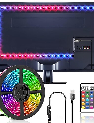 Barre lumineuse LED RVB de 1 à 4 mètres, rétroéclairage TV 14 à 95 pouces, avec contrôleur IR 24 touches, écran PC, chambre à coucher, salle de jeux, éclairage d'ambiance pour cinéma maison