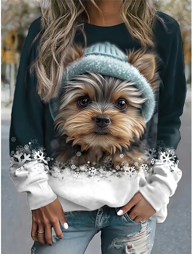  Damen Sweatshirt Pullover Polyester Hund Strasse Alltagskleidung Bedruckt Brautkleider schlicht Rundhalsausschnitt Langarm Mikro-elastisch Herbst Winter