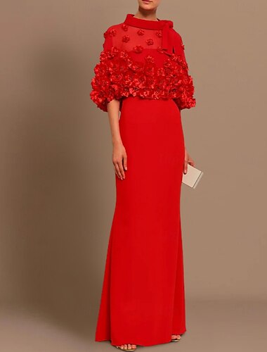  Vestido de noche elegante con escote joya para invitada de boda, largo hasta el suelo, manga corta, escote joya, para recepción de boda de otoño, con pliegues, 2025