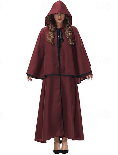  Retro Vintage Mittelalterlich Renaissance Umhang Kapuzencape Ren Faire Hexe Pestdoktor Magier Damen Fantasie Walpurgisnacht Halloween Karneval Party LARP Renaissance-Messe Erwachsene Umhang