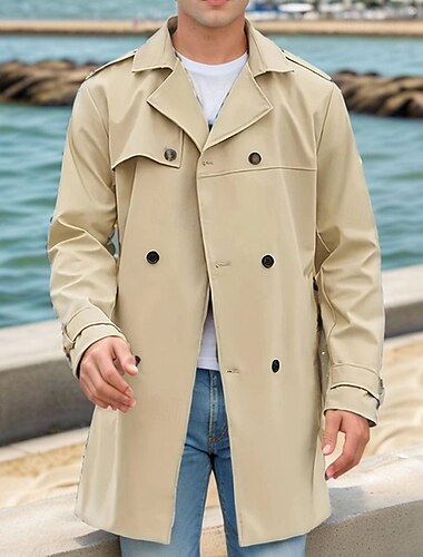  Herren Mantel Trenchcoat Langer Trenchcoat Täglich Urlaub Herbst Winter Polyester Windundurchlässig Weich Oberbekleidung Bekleidung Modisch Klassisch Glatt Tasche Kargen Doppelreihiger Verschluss