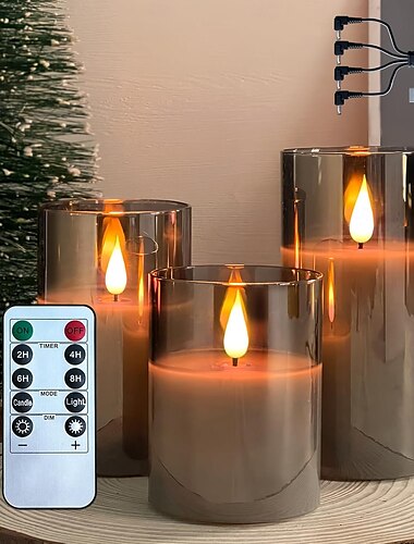  3 velas LED sin llama con control remoto, lámpara de noche intermitente alimentada por batería AAA para Navidad, bodas, fiestas, Halloween, hogar, decoración navideña del dormitorio
