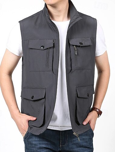 Herren Weste für Wanderer Wander-Fleeceweste Ärmellos Weste Außen Atmungsaktiv Komfortabel Tasche Polyester Schwarz Armeegrün Khaki Jagd Angeln Klettern