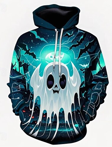  Geist Schädel/Skelett Kapuzenshirt Pullover Halloween 3D Vordertasche Grafik Für Paar Herren Damen Erwachsene Halloween Karneval Maskerade 3D-Druck Party Casual