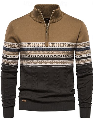  Neue herbst hochwertige reißverschlussanhänger männer warme winter baumwollpullover für männer ethnische muster lässig herren pullover