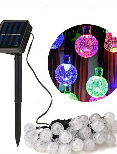  elegante Solar-Lichterkette mit Seifenblasenbällen für Hochzeitsempfänge und Partys, Halloween, Weihnachten, Hochzeitsfeier, stimmungsvolle Dekoration, Lichterkette 5 m – 20 LEDs/7 m – 50 LEDs/12 m –