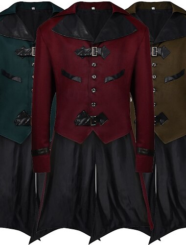  Punk & Gothique Médiéval Steampunk Manteau Smoking Trench-coat Vampire Magicien Homme Steampunk Halloween Mascarade Performance Adulte Manteau