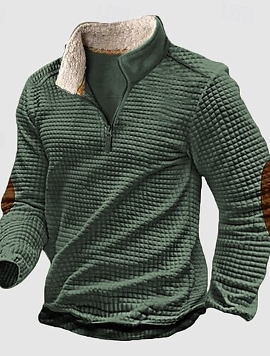  Herre Vaffel sweatshirt Sweatshirt Kvart lynlås sweatshirt Sort Blå Grøn Kakifarvet Halv lynlås Vanlig Kvartals lynlås Daglig Ferie I-byen-tøj ikke-udskrivning Gade Afslappet Efterår Vinter Tøj