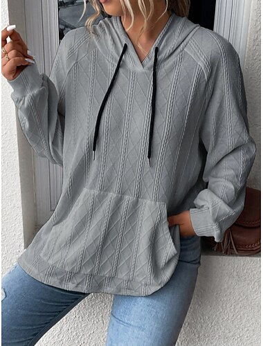  pulôver feminino casual liso com capuz bolso manga comprida branco rosa azul cinza primavera outono
