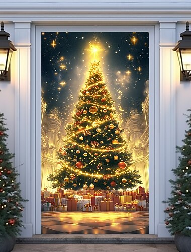  juledørdekorasjoner dørdeksler julepynt tredør billedvev dørgardindekorasjon bakteppe innendørs/utendørs dørbanner til inngangsdør gårdshus feriefest dekorutstyr