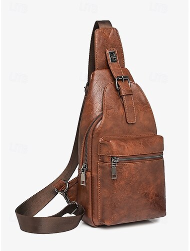  Women's Brown Faux Leather Crossbody Sling Bag with Multiple Zippered Pockets – Stylish and Functional for Everyday Use