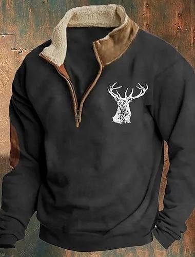  Per uomo Felpa Felpa con cerniera a un quarto Nero Blu marino Marrone Grigio mezza cerniera Color Block Renna Collage Sportivo Giornaliero Per eventi Streetwear Essenziale Informale Autunno inverno