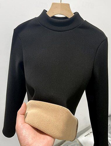  Femme Tunique Couleur unie Décontractées manche longue Col Roulé Hauts réguliers du quotidien Noir Jaune Marron clair Marron Blanc Ecru Automne Hiver