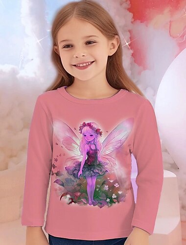  Da ragazza 3D Pop art Cartoni animati maglietta T-shirt Manica lunga Primavera Autunno Di tendenza Essenziale Bambino 4-12 anni Girocollo Esterno Informale Giornaliero Standard