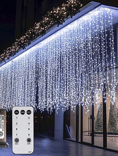  Outdoor Weihnachten Eiszapfen Fenster Vorhang Lichter 6x1m-300led Stecker in 9 Farben Fernbedienung Fenster Wandbehang Licht warmweiß RGB für Schlafzimmer Party Garten Weihnachtsschmuck 31V